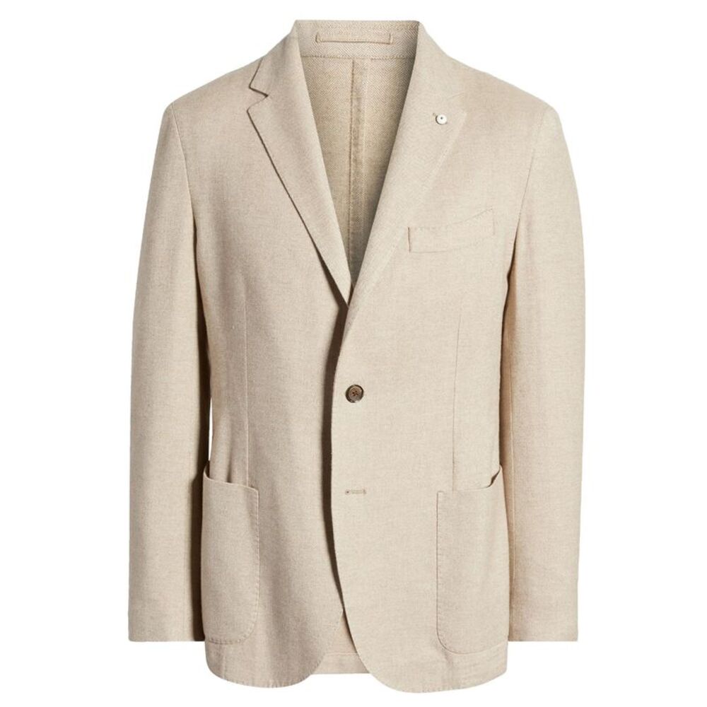 L.B.M. 1911 Mens Cotton Herringbone Sport Coat 46 Regular Natural Blazer IT 56